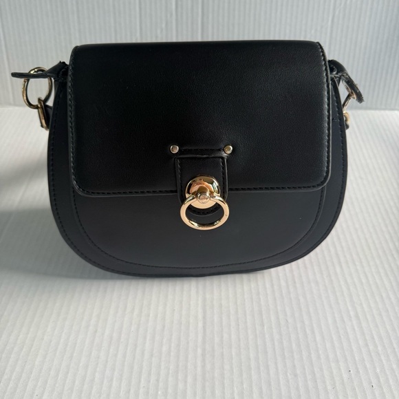 Badgley Mischka Black Shoulder Bag with Gold Ring Accent - Picture 1 of 16